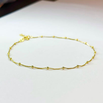 Sterling Silver Gold Plated Beaded Chain Anklet