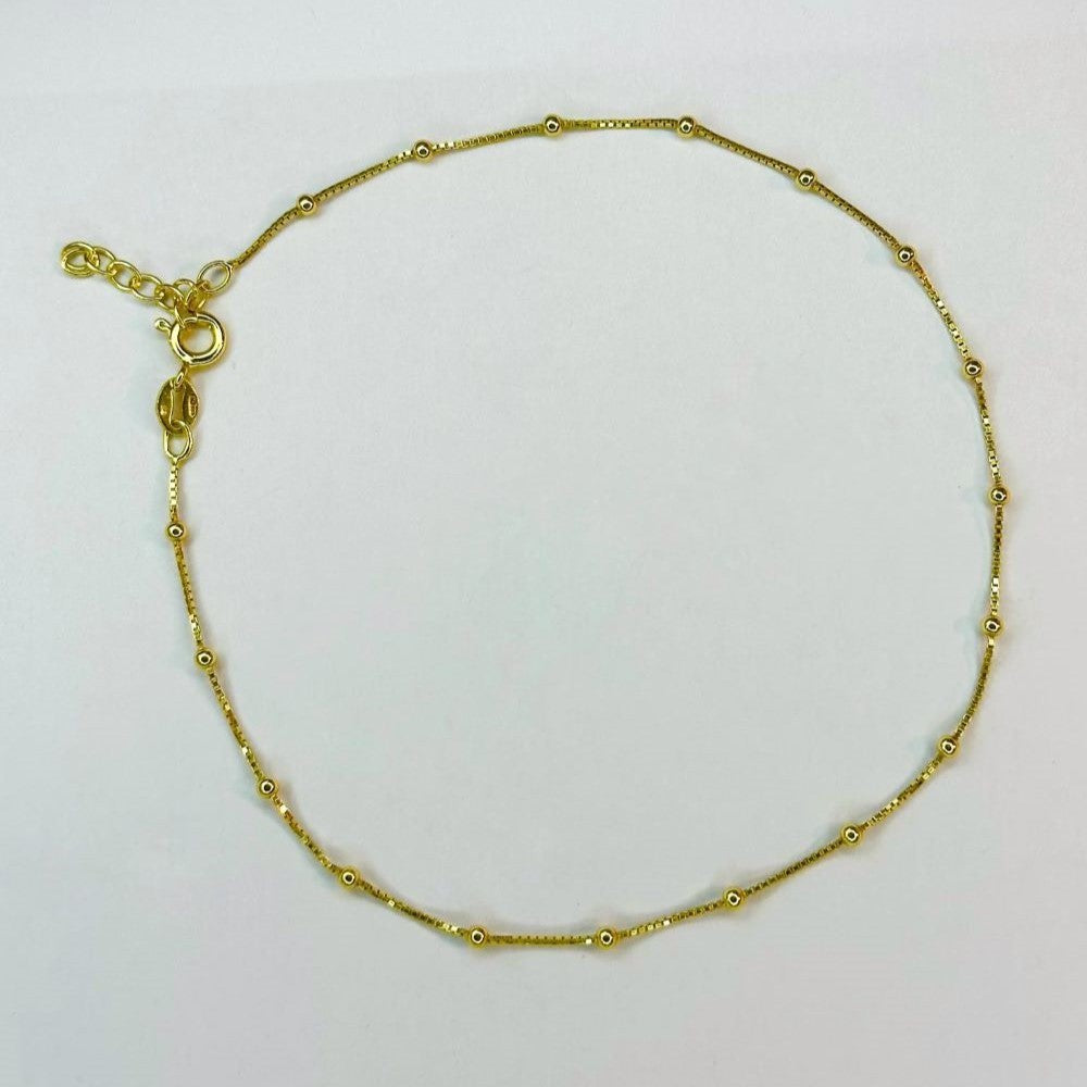 Sterling Silver Gold Plated Beaded Chain Anklet