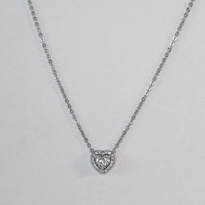 Sterling Silver Rhodium Plated CZ Heart Necklace