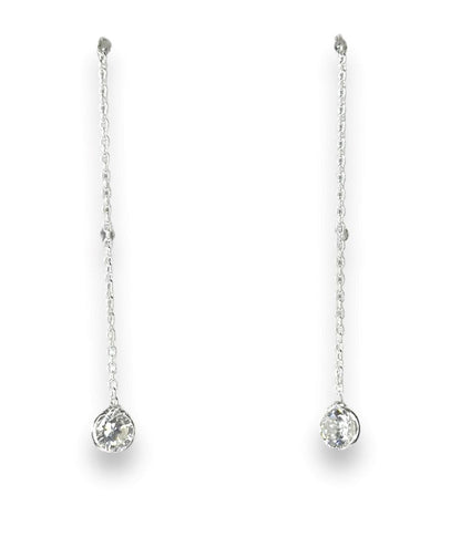 Sterling Silver CZ Chain Drop Earrings