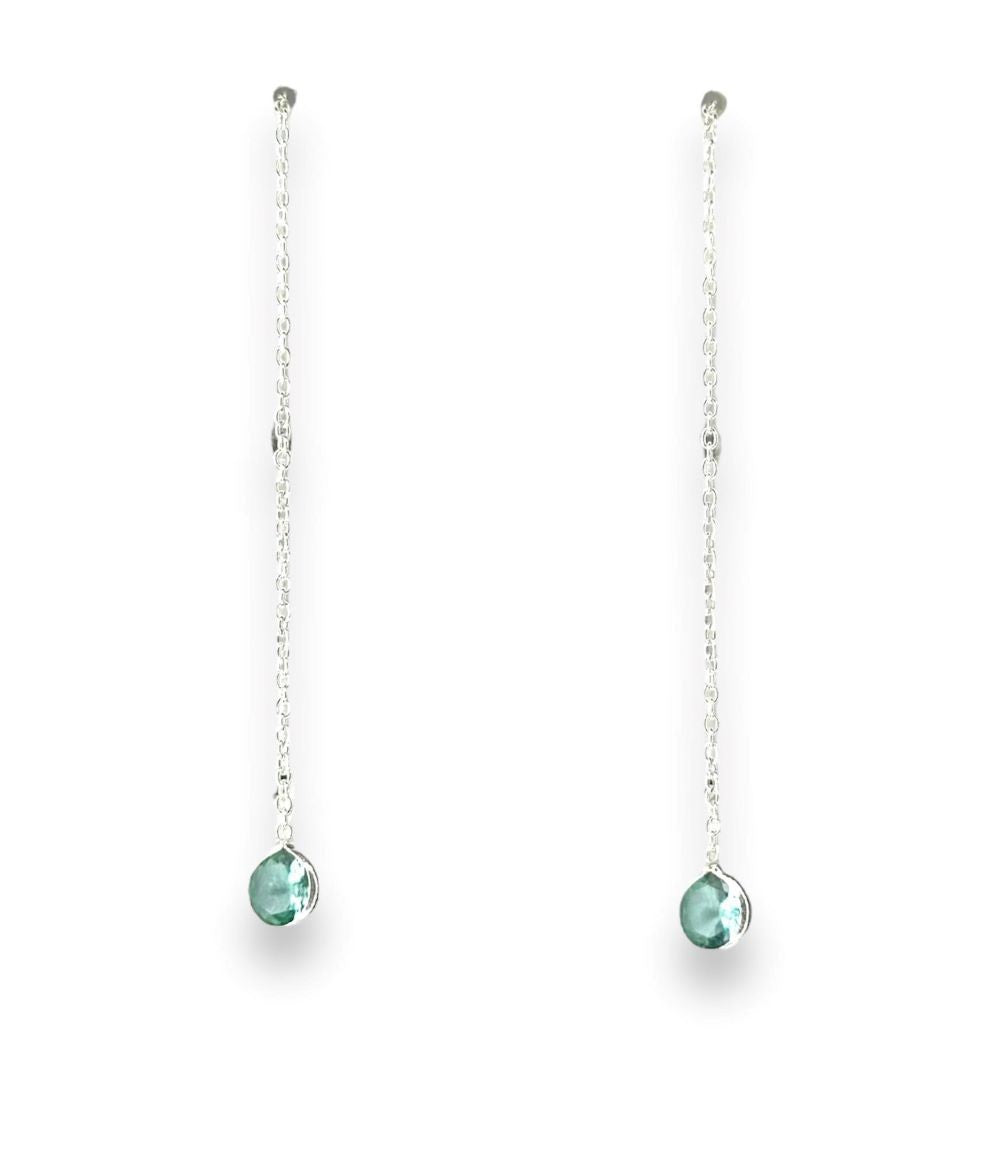 Sterling Silver CZ Chain Drop Earrings