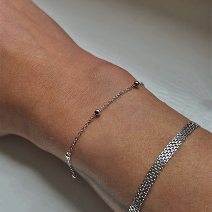 Sterling Silver Rhodium Plated Minimalist Bead Bracelet