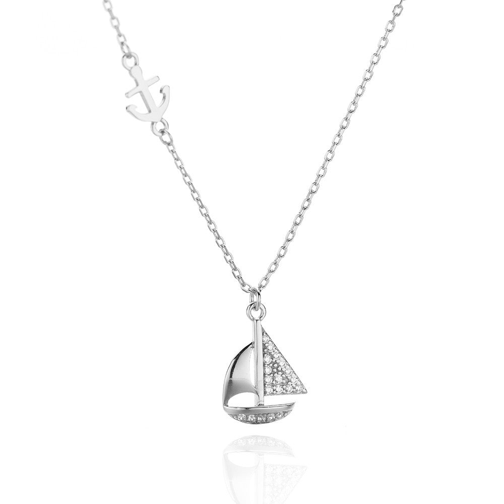 Sterling Silver CZ Sailboat Necklace