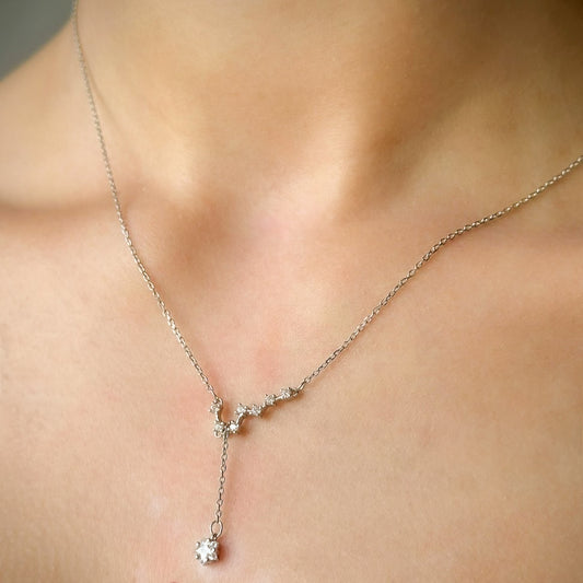 Sterling Silver Rhodium Plated CZ Star Necklace