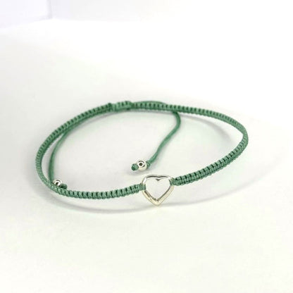 Various Colours Thread Bracelet with Sterling Silver Heart