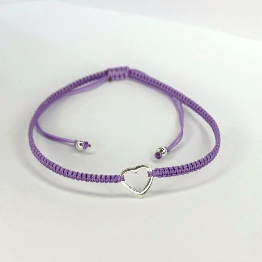 Various Colours Thread Bracelet with Sterling Silver Heart