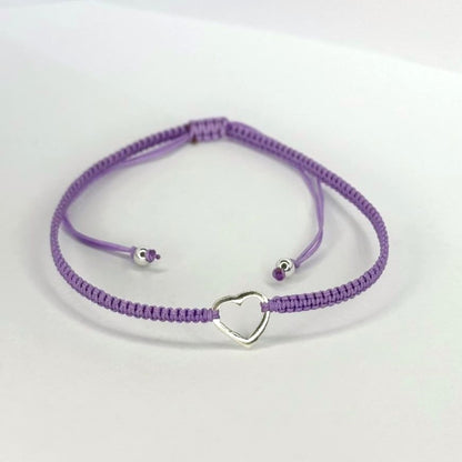 Various Colours Thread Bracelet with Sterling Silver Heart