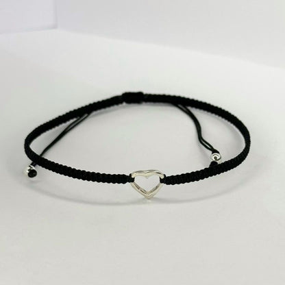 Various Colours Thread Bracelet with Sterling Silver Heart