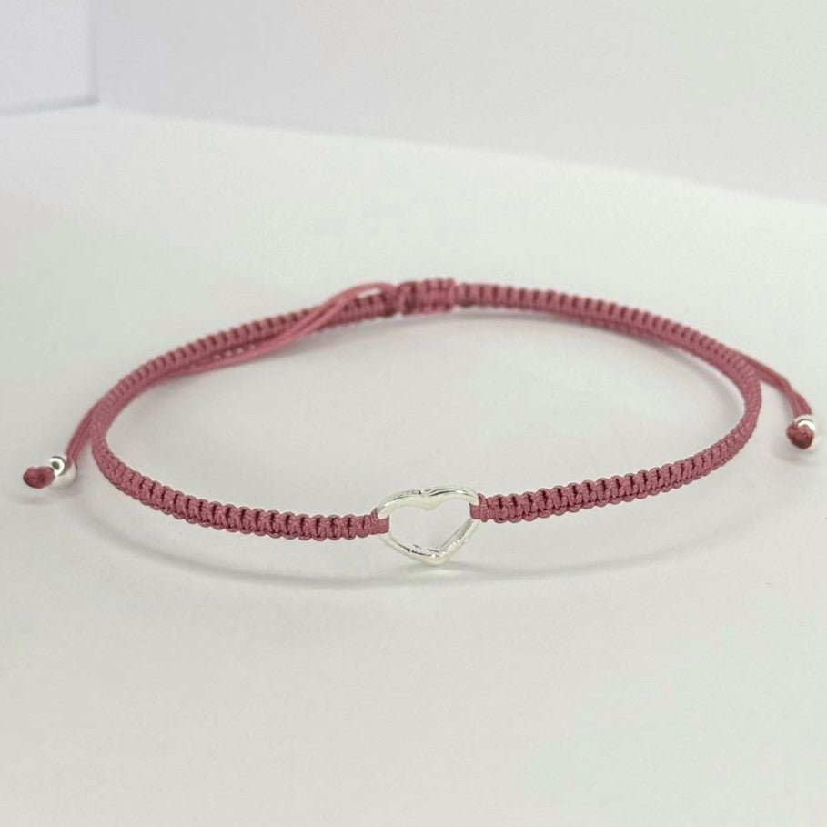 Various Colours Thread Bracelet with Sterling Silver Heart