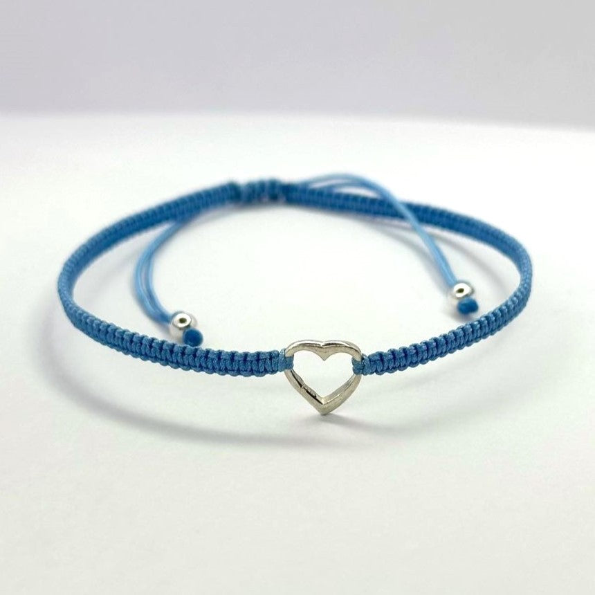 Various Colours Thread Bracelet with Sterling Silver Heart