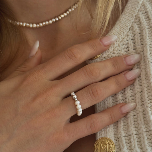 Sterling Silver Pearl Beaded Ring