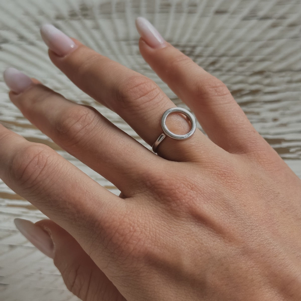 Sterling Silver Rhodium Plated Circle Ring