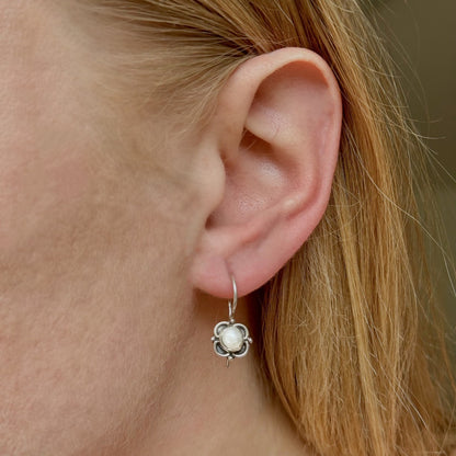 Sterling Silver Pearl Flower Earrings