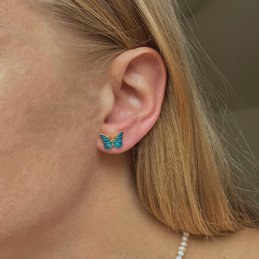 Sterling Silver Gold Plated Enamel Butterfly Studs