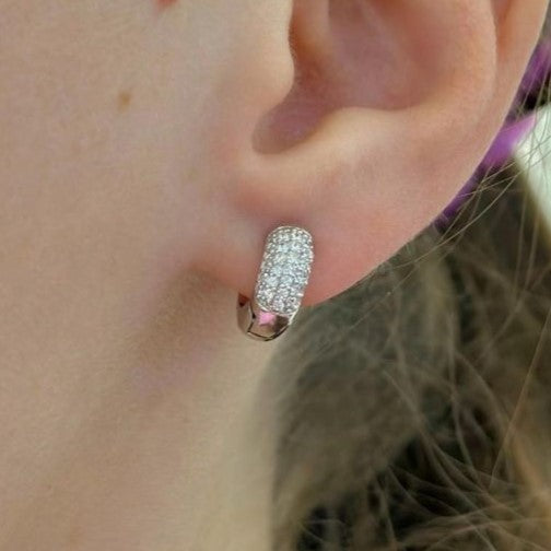 Sterling Silver Rhodium Plated 12 mm CZ Hoops