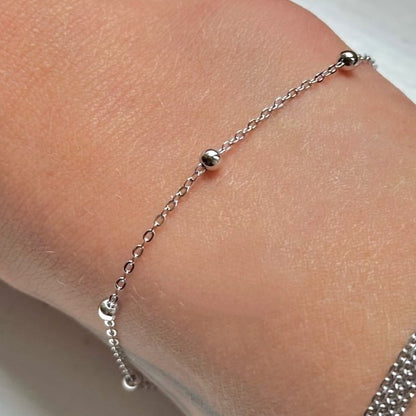 Sterling Silver Rhodium Plated Minimalist Bead Bracelet