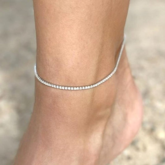 Sterling Silver Rhodium Plated CZ Tennis Anklet