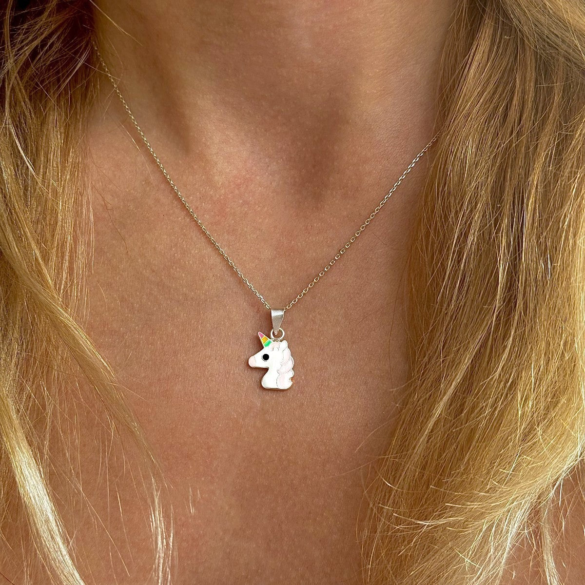 Sterling Silver Rainbow Unicorn Pendant Necklace