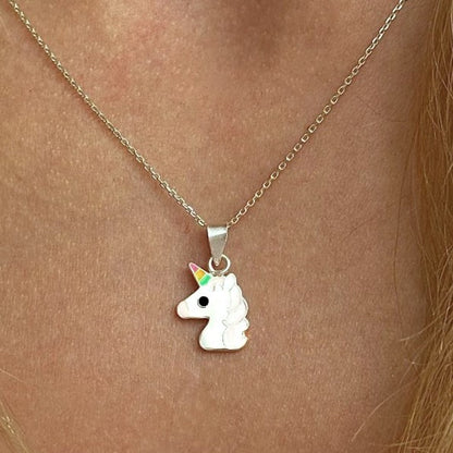 Sterling Silver Rainbow Unicorn Pendant Necklace