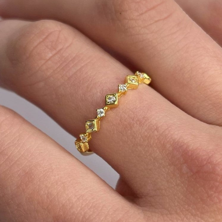 Silver Gold Plated CZ Rhombus Ring