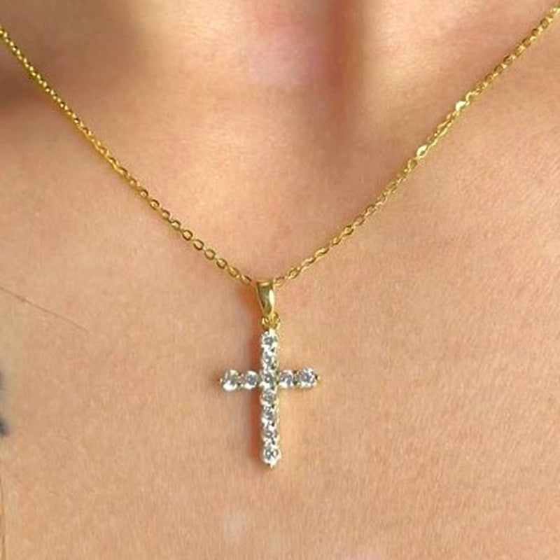 Sterling Silver CZ Cross Pendant Necklace