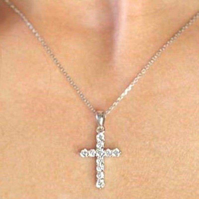 Sterling Silver CZ Cross Pendant Necklace