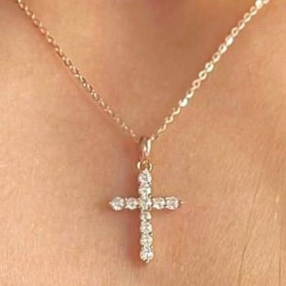 Sterling Silver CZ Cross Pendant Necklace