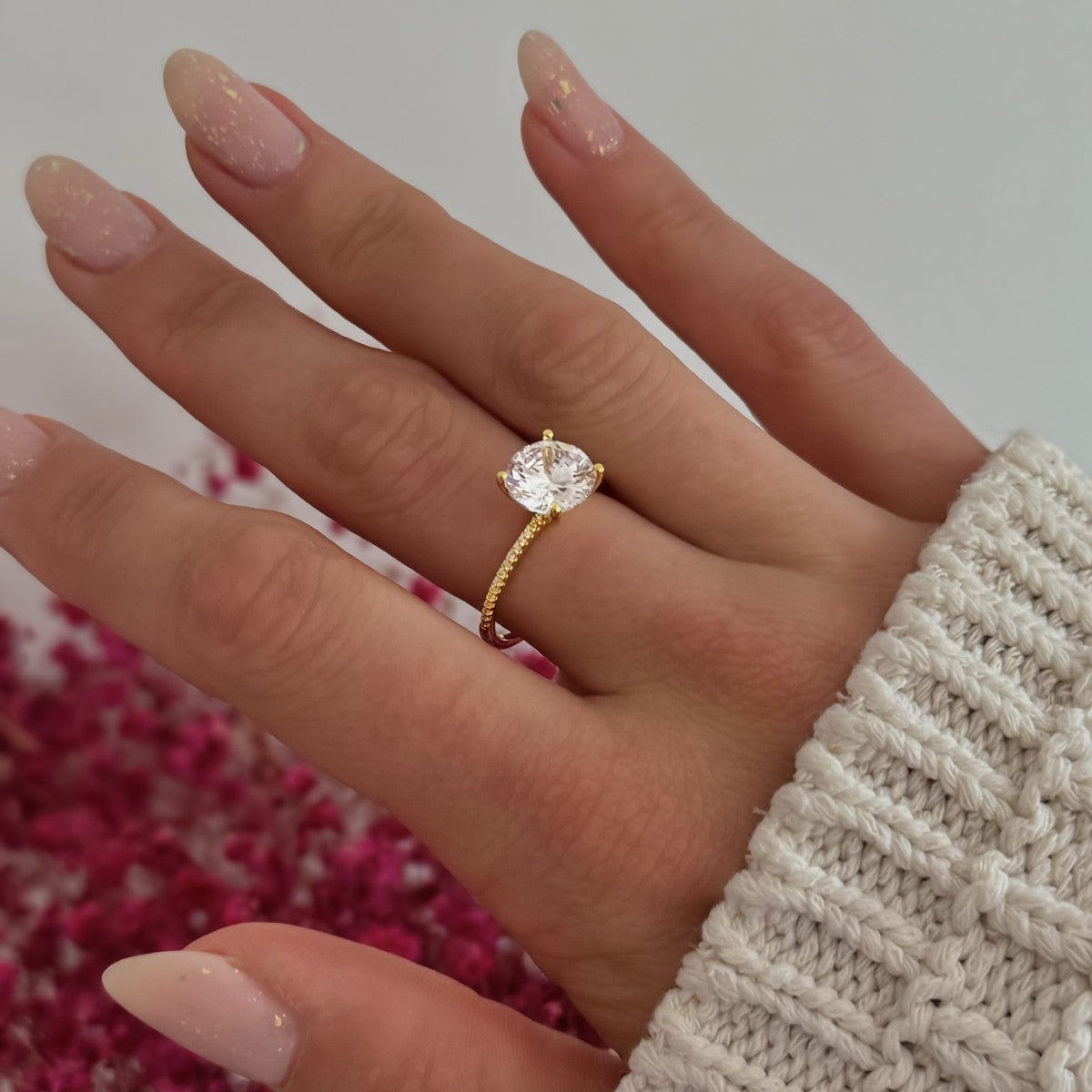 Sterling Silver Rhodium Plated CZ Crystal Ring