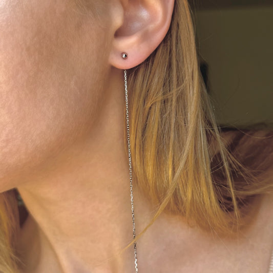 Sterling Silver Rhodium Plated Chain Drop Earrings