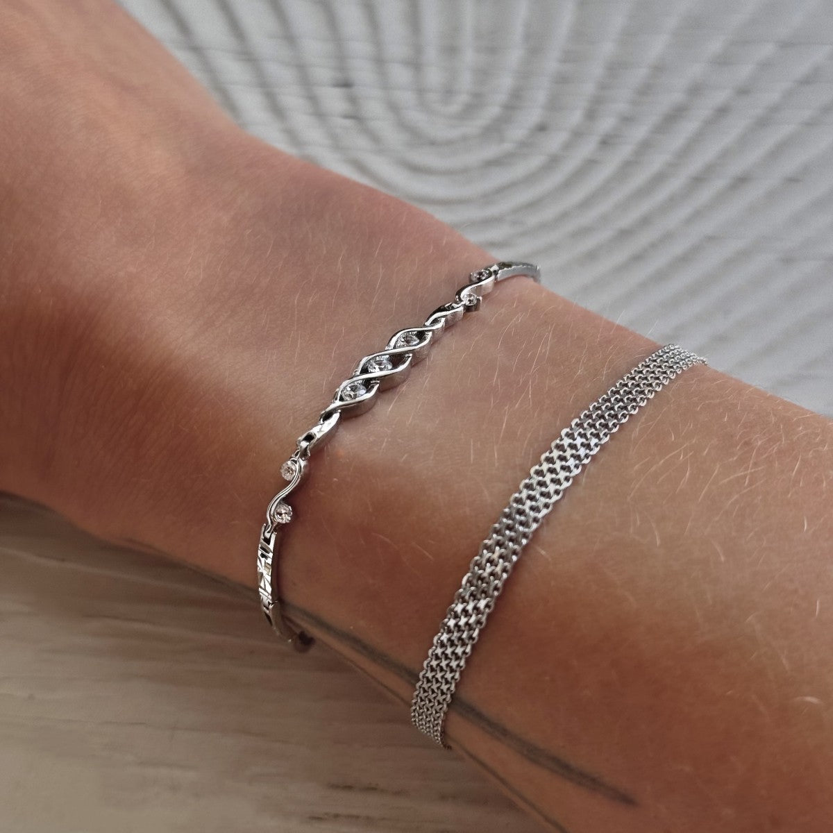 Sterling Silver Rhodium Plated CZ Twist Bracelet