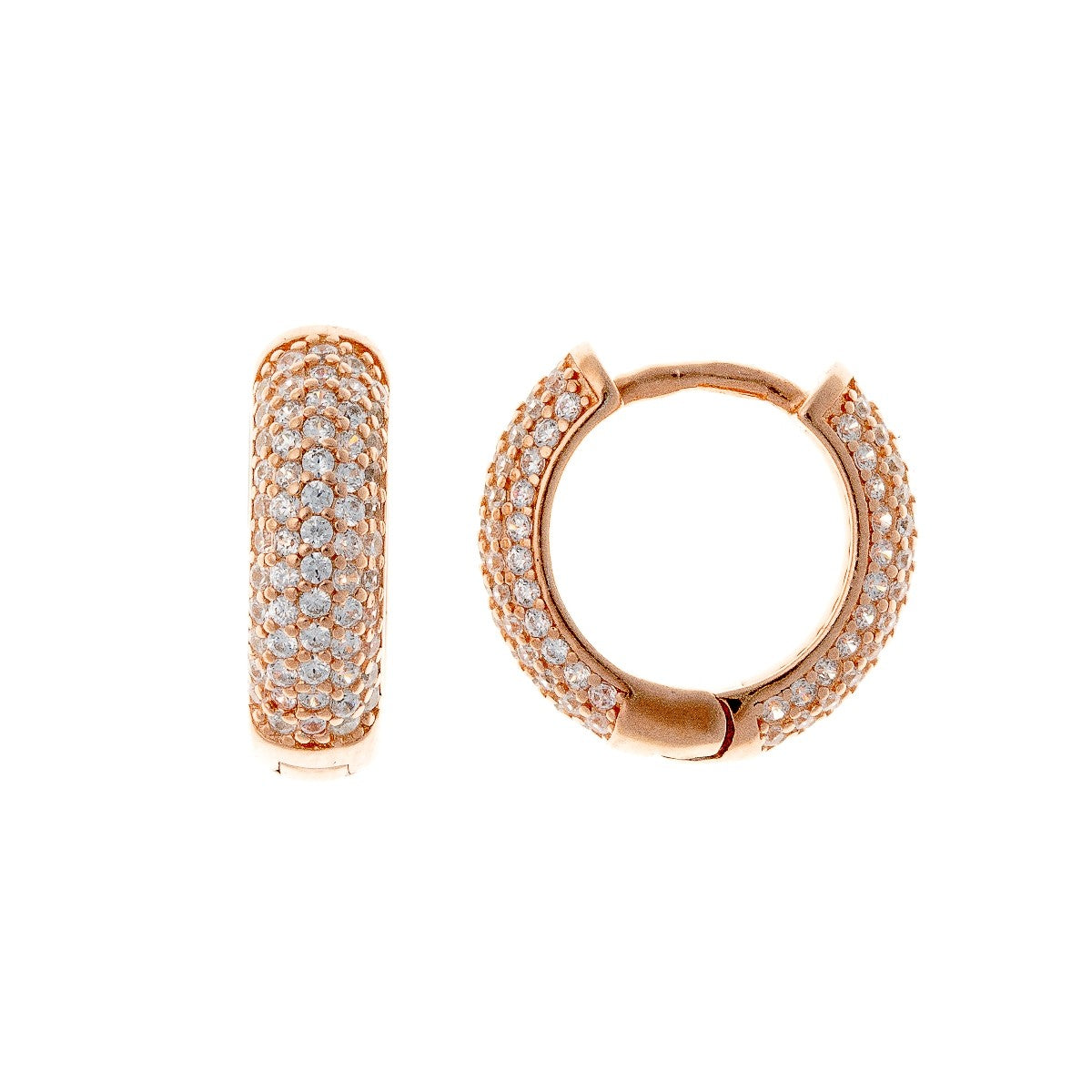 Sterling Silver Rose Gold Plated CZ Hoops