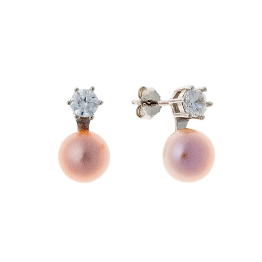 Sterling Silver Pearl & CZ Stud Earrings