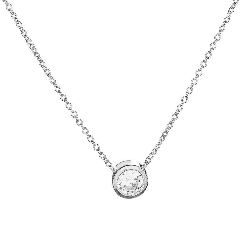 Sterling Silver Rhodium Plated CZ Crystal Necklace