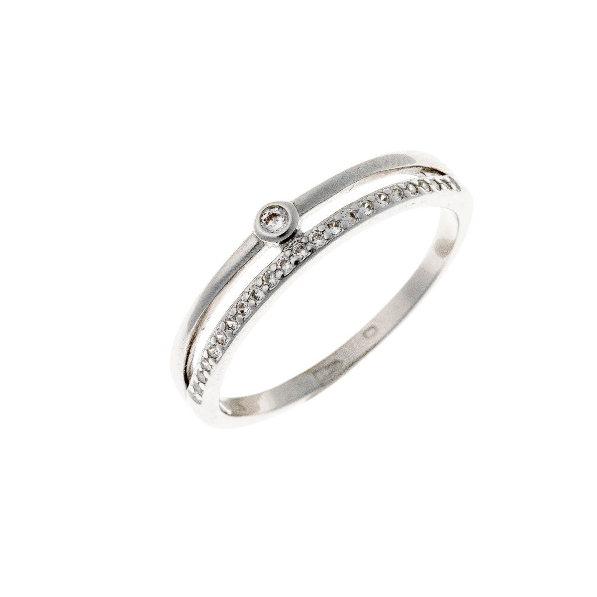 Sterling Silver Rhodium Plated CZ Double Band Ring