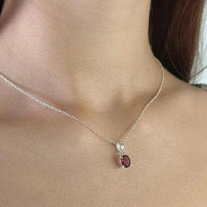 Sterling Silver Oval Garnet Pendant Necklace