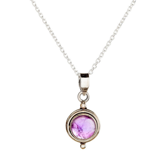 Sterling Silver Round Amethyst Pendant Necklace