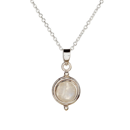 Sterling Silver Round Moonstone Pendant Necklace