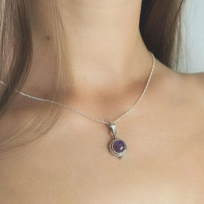 Sterling Silver Round Amethyst Pendant Necklace