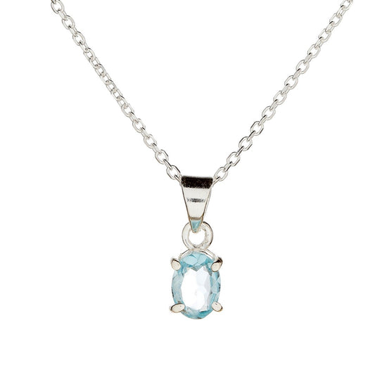 Sterling Silver Oval Blue Topaz Pendant Necklace