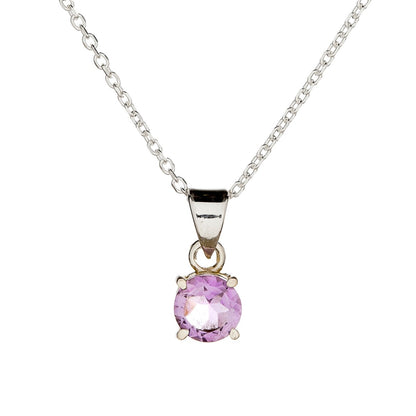 Sterling Silver Round Amethyst Pendant Necklace