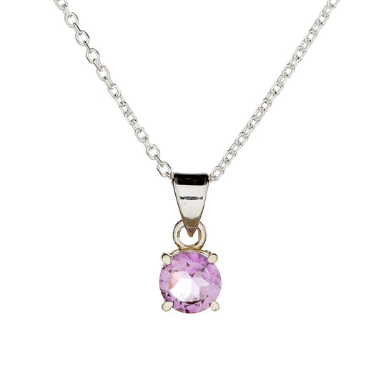 Sterling Silver Round Amethyst Pendant Necklace