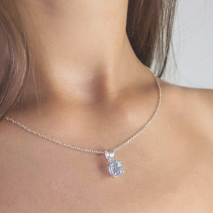 Sterling Silver Oval Blue Topaz Pendant Necklace
