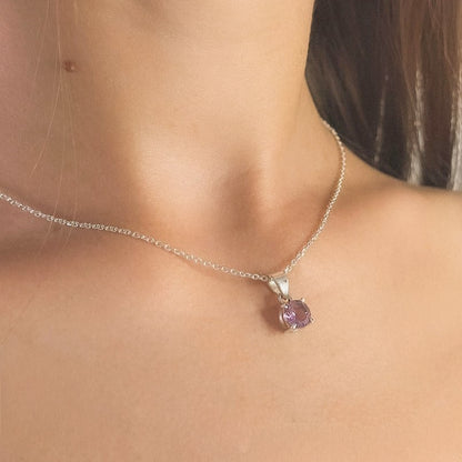 Sterling Silver Round Amethyst Pendant Necklace