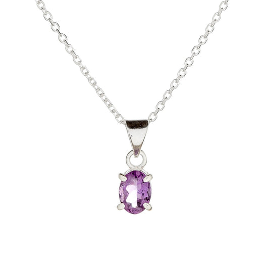 Sterling Silver Oval Amethyst Pendant Necklace