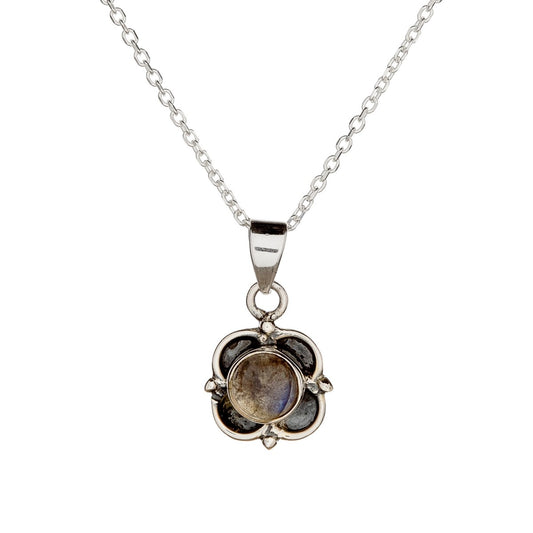 Sterling Silver Labradorite Flower Pendant Necklace