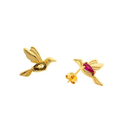 Sterling Silver Gold Plated CZ Bird Studs