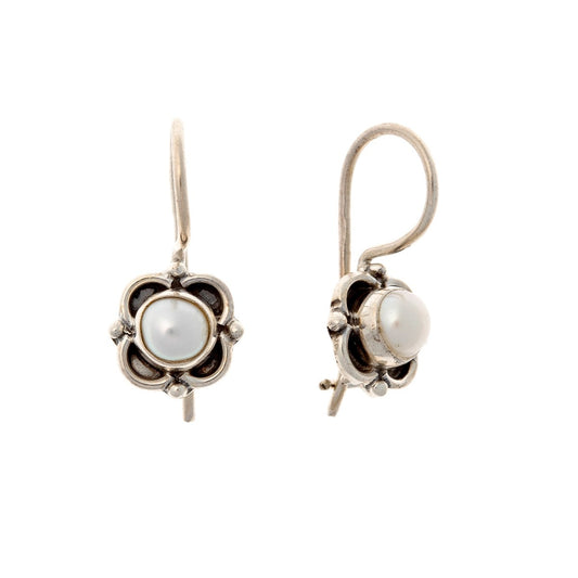 Sterling Silver Pearl Flower Earrings