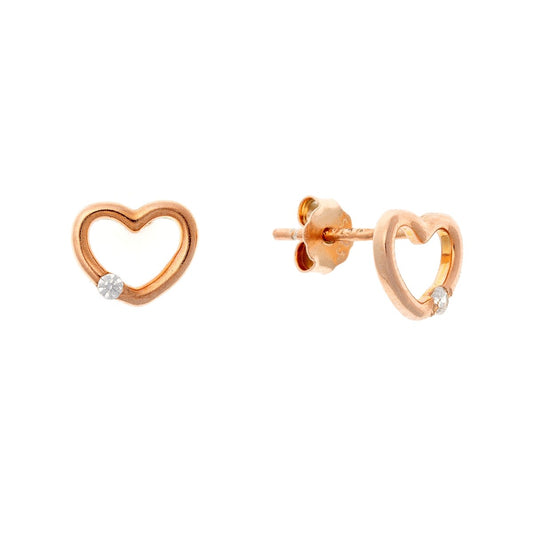 Sterling Silver Rose Gold Plated CZ Heart Studs