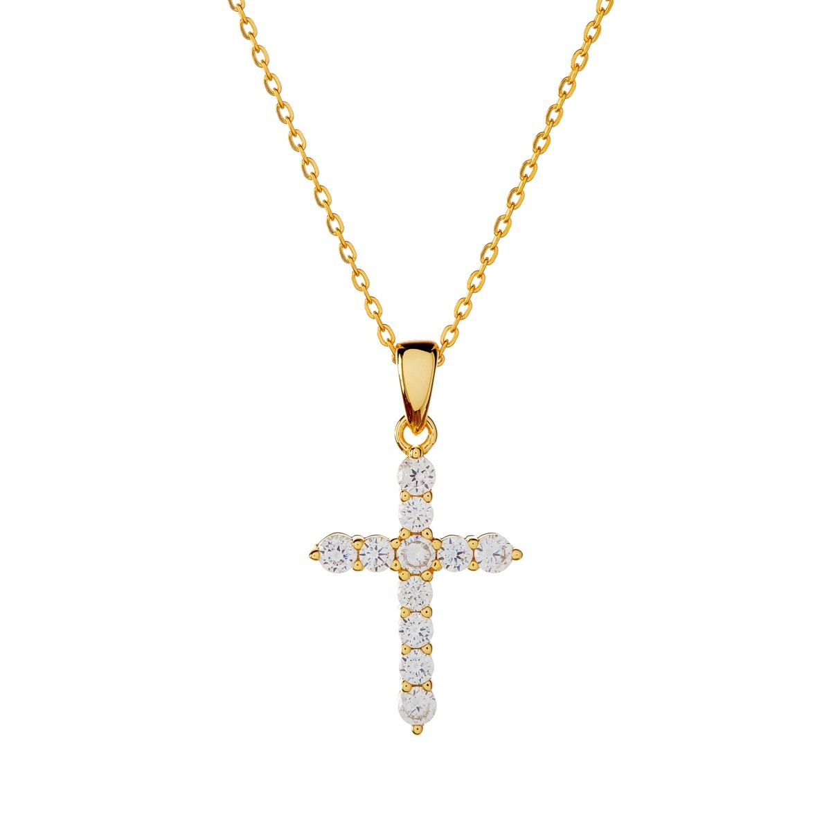 Sterling Silver CZ Cross Pendant Necklace