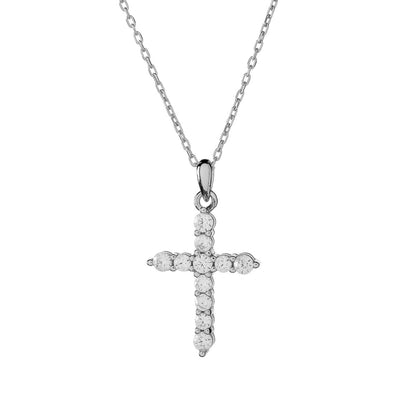 Sterling Silver CZ Cross Pendant Necklace